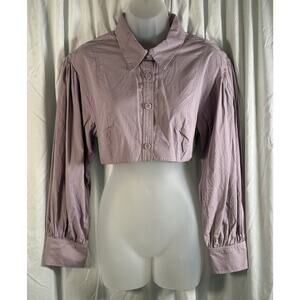 Zara Voluminous Poplin Crop Top w/Balloon Sleeves, Lavender, Sz: L, 84-03